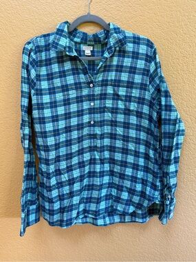 J. Crew Women’s Blue Plaid Button-Up Shirt - XL